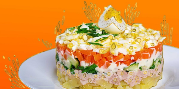 Деревенский салат. Рецепты классического из мяса, лука, картошки, свинины с грибами