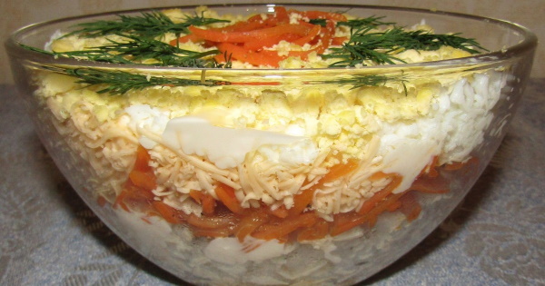 Салат Бунито с корейской морковкой. Рецепты с кукурузой, грибами, курицей, ананасами, сыром пошагово
