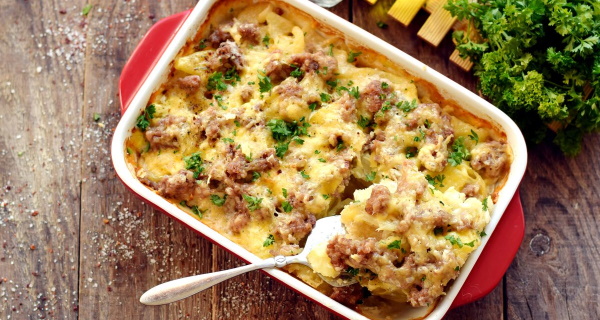 Мясо по-французски с картошкой и фаршем в духовке. Рецепт