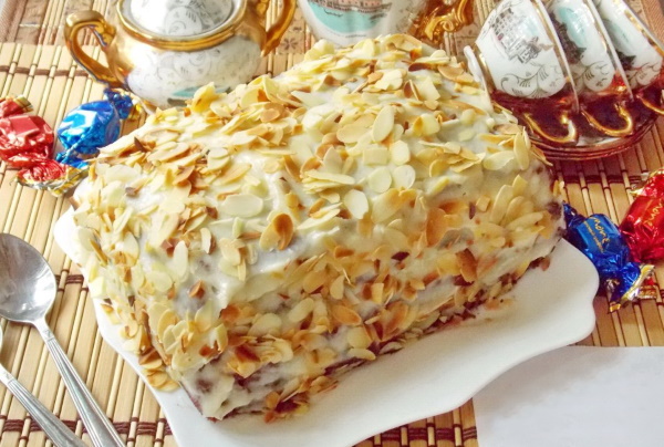 Торт из кукурузных палочек со сгущенкой вареной и маслом рецепт с фото
