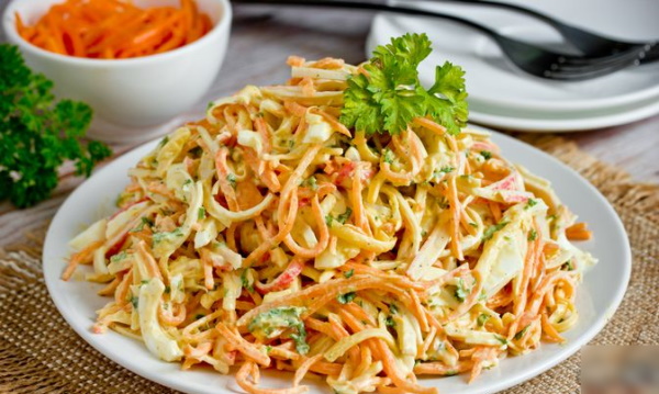 Салат с крабовыми палочками без кукурузы, риса. Классический рецепт