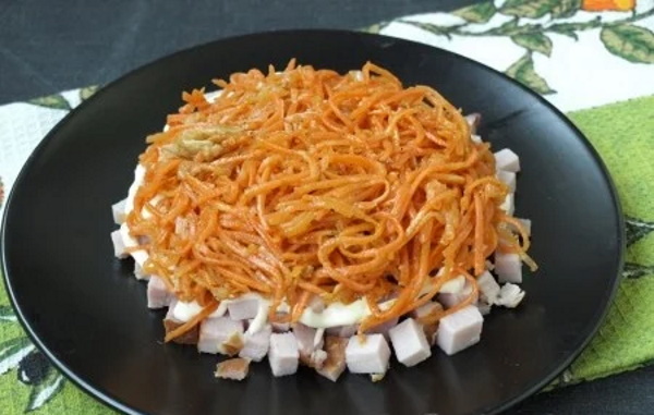 Салат Рафаэлло с курицей, грибами, крабовыми палочками, сыром, ветчиной. Рецепт